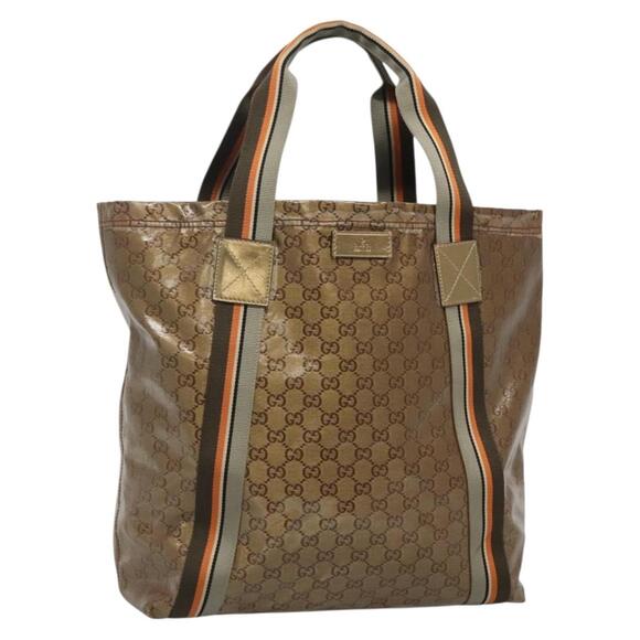 GUCCI GG Crystal Sherry Line Tote Bag Coated Canvas Brown - Picture 1 of 16